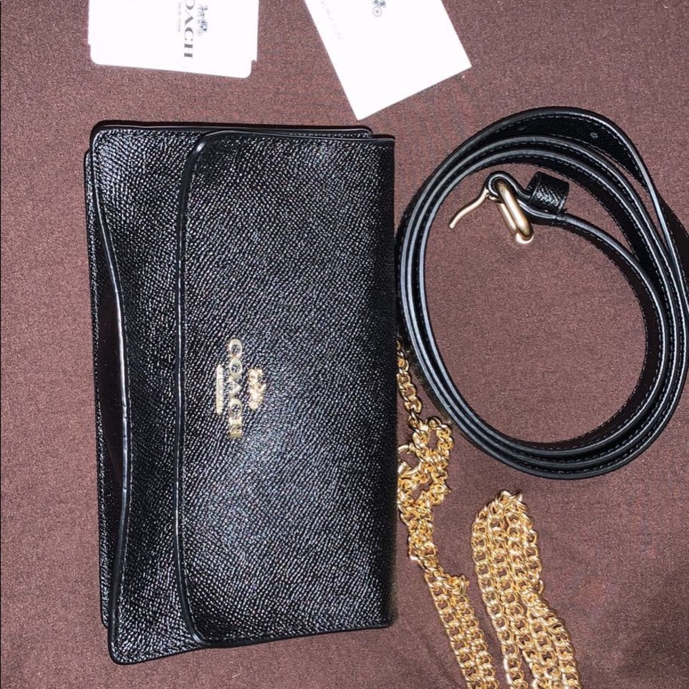 COACH NWT Original Black Leather Shoulder Bag, With Matching Belt